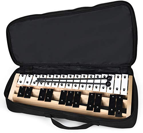 KOMFOTTEU 27 Noten Xylophon, Glockenspiel mit Metalltasten & Holzsockel, Handpercussion mit 2 Schlägeln tragbar mit Tragetasche, Schlaginstrument für Performance, Musikkonzert