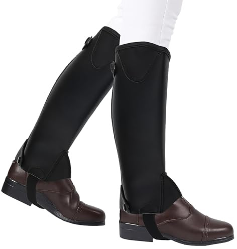 Reitsport Halbe Chaps, 1 Paar Superfaser PU Leder Half Chaps Reitgamaschen Unisex Reithalbstiefel verstellbare Kinder Reithalbstiefel mit Reißverschluss für Kinder Pferdesport Reiten Schutzausrüstung