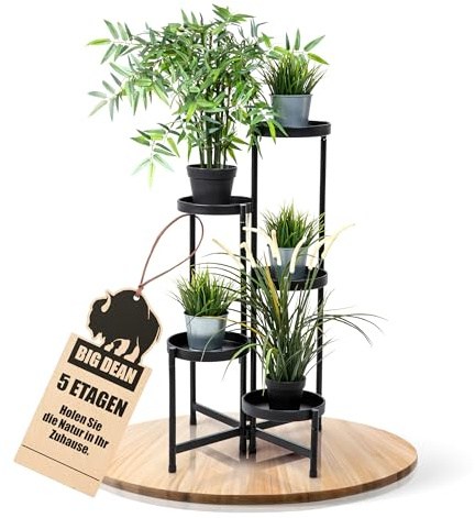 BigDean 5 Etagen Blumentreppe Blumenständer klappbarer Pflanzenständer Pflanzenregal Blumenregal Pflanzentreppe robuster Blumenständer Metall