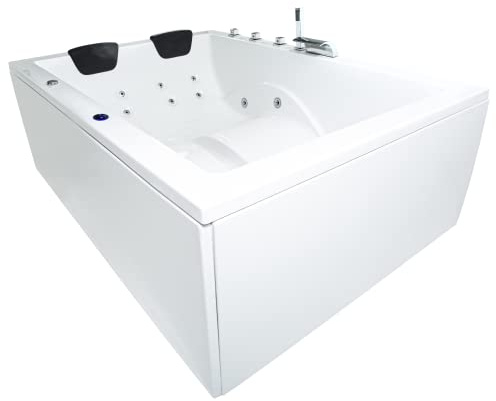 Basera® BASIC Indoor Whirlpool Badewanne XXL Wave (180 x 130 cm) | 16 Massagedüsen, Wasserfall, LED-Ambiente, für 2 Personen