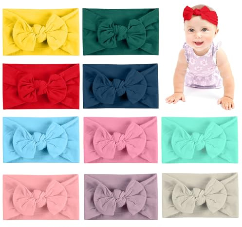 Aolso Baby Stirnband,10 Stück Baby Mädchen Nylon Stirnbänder mit Bögen, Kleinkinder Haarbänder Turban Stirnbänder, Baby Haarband für Kinder Haarschmuck, Haarschmuck für Kinder mit Schleife