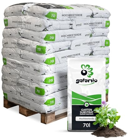 GALAMIO - Hochbeeterde und Gemüseerde – organisch gedüngte Pflanzerde und Gartenerde mit Kompost für Hochbeet, Kräuter und Gemüsepflanzen – 70 l pro Sack – 30 Säcke auf Palette
