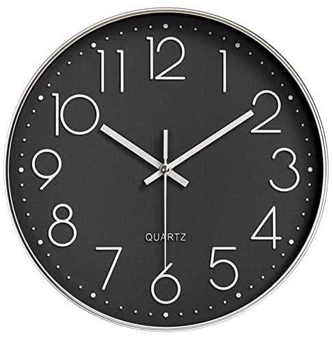 Nutabevr 30 cm Wanduh, Modern Quartz Lautlos wanduhren rund Ohne Tickgeräus DekorativeWanduhr,12 Zoll leise Wanduhr Geeignet für Büro,Wohnzimmer, Küche, Schule Kinderzimmer（Silber）