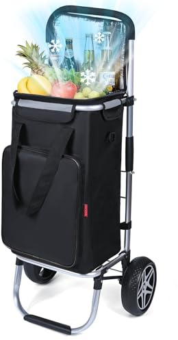 YEAUPE PRO Einkaufswagen mit Kühlfach | max. 50L & 25kg Traglast | Klappbarer 3in-1 Trolley Sackkarre und Umhängetasche | Handwagen, Shopper, Einkaufsroller, Schwarz