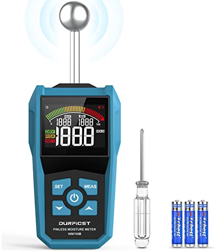 Feuchtigkeitsmessgerät，DURFICST Feuchtigkeitsmesser mit Farb-LCD und Akustischem Alarm，Geeignet für Alle Baustoffe, Holz, Wände, Putz, Mauerwerk,20-40 mm Analysetiefe