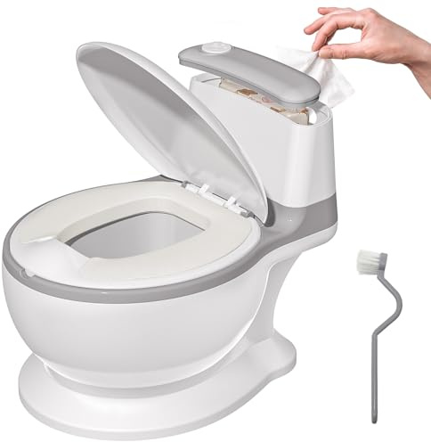 Töpfchen für Kinder, Kindertoilette mit Papiertücher-Design, Weicher Sitz | Abhaltetöpfchen Baby, Anti-Rutsch & Herausnehmbarer Schüssel | Potty Töpfchentraining für Kleinkinder ab 1-3 Jahr (Grau)