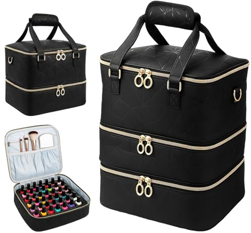 GREENSAPPIRE Nagellack Aufbewahrung Nagellack Organizer mit 3 Ebenen | Tragbare Aufbewahrungstasche für Nageldesign, für 84 Fläschchen – Nail-Tech-Zubehör und DIY-Sets