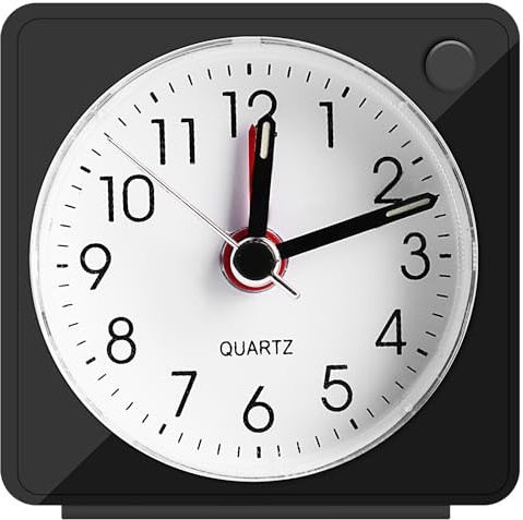 JOPHEK Mini Wecker Analog, Analoger Reisewecker mit Schlummerfunktion und Licht, Tragbarer Quarzwecker für Schlafzimmer Büro Reisen