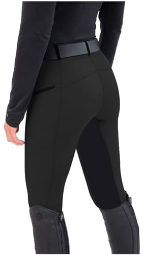 Reitleggings Damen Mädchen Reithose Mit Handytasche Elastische Jodhpurhose Turnierreithose Kniebesatzreithose Reit-Tights Für Reitschule Reitsport Radfahren Reiterhosen Vollbesatzreithose S-Xxl