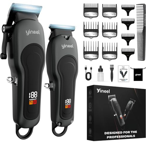 Yineel Haarschneidemaschine, Kabellose Haartrimmer Herren, Wasserdichte Barttrimmer&Haarschneider Set, Elektrischer Bartschneider Herren, Haarschneidemaschine Profi für Barbers/Hause Friseur (Schwarz)