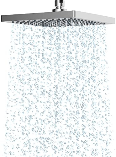 Hibbent Regenbrause Duschkopf(200 * 200MM),Edelstahl Regenduschkopf,Eckig Einbauduschköpfe,Sparduschkopf regendusche, Schwenkbarer Strahlwinkel, üppiges Duscherlebnis, Einfache Installation, Chrom