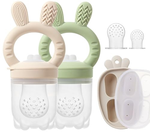 KIAANS Fruchtsauger Baby Silikon Futterspender für Baby Fruchtfutter Muttermilch Aufbewahrungsbehälter für Babynahrung Eiswürfel (Olive)