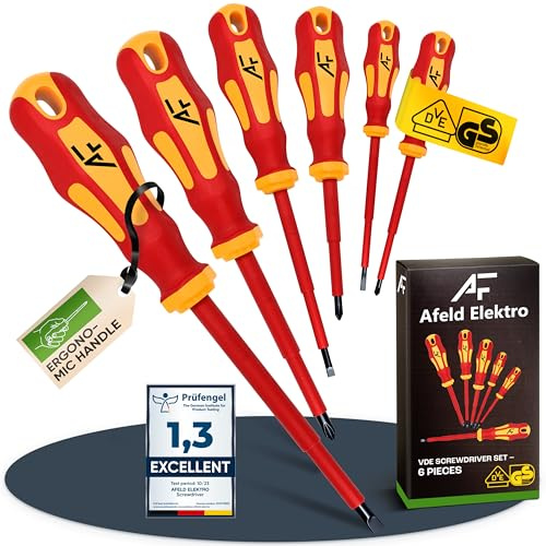 Afeld Elektro VDE Schraubendreher Set magnetisch - 6-teilig - 3 Kreuz - 3 Schlitz - isoliert bis 1000 V - Hergestellt aus S2-Stahl in Industriequalität