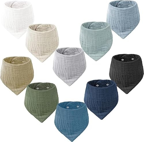 VOMARHUG Muslin Baby Lätzchen,10 Stück Sabberlätzchen Baby,Muslin Dreieckstuch,Super Saugfähige Bio-Baumwoll Halstuch Baby,Lätzchen für Säugling Kleinkinder