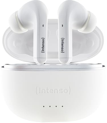 Intenso White Buds - TWS True Wireless Kopfhörer T302A mit Active Noise Cancelling und bis zu 35 Std. Musikwiedergabe, klein