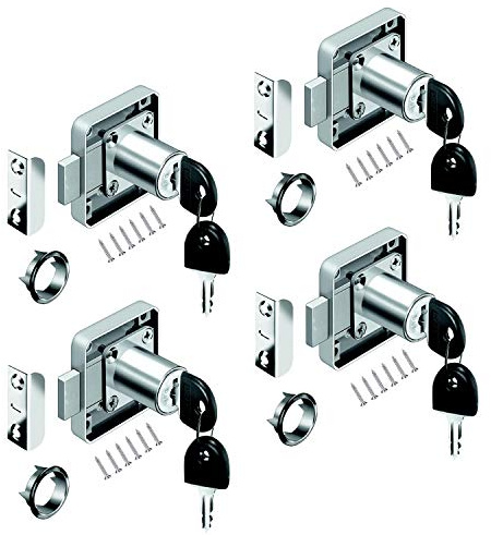 youtu 4 Stück Möbelschloß Zylinder-Möbelschloss Aufschraubschloss Schloß Schrank Set für Schubladen & Schränke | Stahl vernickelt | Dornmaß: 22 mm (22mm)