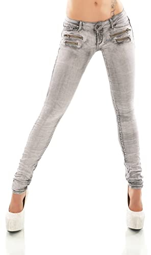 Zeralda Fashion Damen Jeans Low Rise Hüftjeans Hose Röhrenjeans Skinny Slim Fit Stretch XS-XL
