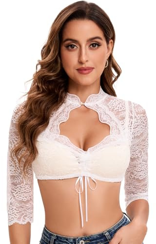 Goxozzy Dirndl Bluse Damen Oktoberfest Trachtenbluse Klassisch Elegant Langarm in Weiß und Schwarz Größe 34-44