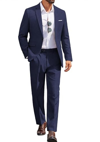 Coofandy Herrenanzüge, Klassische Passform, 2-teiliges Anzug-Set, EIN-Knopf-Anzug, lässiger Blazer, Hochzeit, Business-Anzug, Dunkelblau, L