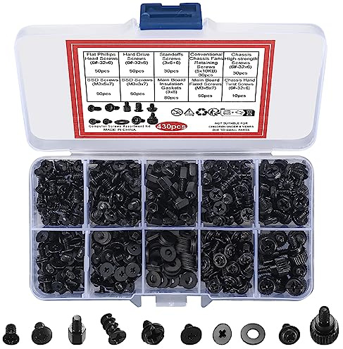 430 Stk Computer Schrauben & Standoffs Set für PC-Motherboards | Universal-Schraubenkit mit Abstandshaltern, Perfekt für Gehäuse, Lüfter, Festplatten & CD-ROM!