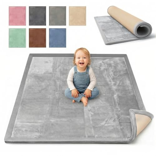 BabybeFun Krabbelmatte Baby - kuschelig weich - 3cm Dicke Spielmatte - schützt vor Stößen - Teppich Kinderzimmer 180x200cm - rutschfeste Schaumstoffmatte - Spielteppich Kinder - Krabbeldecke warm