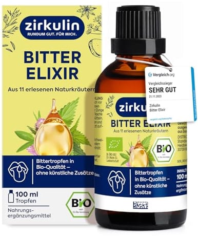 Zirkulin Bitter-Elixir – Bio Bittertropfen 100ml - Bitterstoffe aus 11 erlesenen Kräutern 4-8:1 Extrakt – Hildegard von Bingen – vegan, zuckerfrei – Reichweite 3600 Tropfen