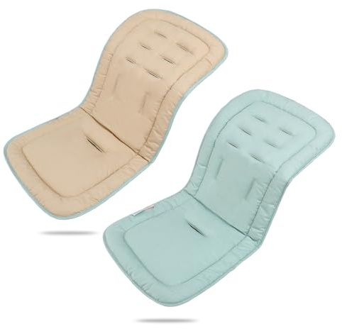 LAT Universal Sitzauflage Kinderwagen, Baumwolle Doppelseitig Verwendbares Sitzeinlage für Kinderwagen, 78x34cm Universal Kinderwagen Einlage für Babyschale Buggy (Khak+Grün)