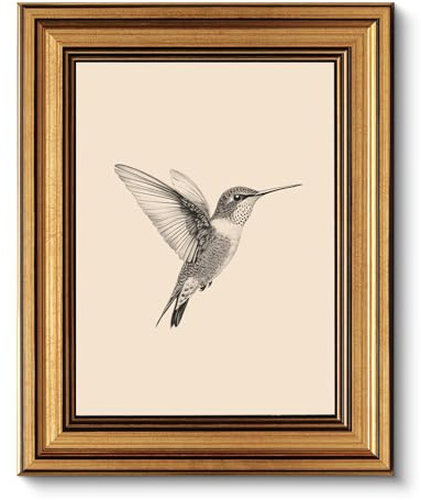 ARPEOTCY Vintage Goldener Rahmen Wandbilder Wohnzimmer, Wanddeko mit Tiermotiven, Leinwand Bilder Wandbilder für Wohnzimmer & Schlafzimmer, Kolibri 25L x 20W cm