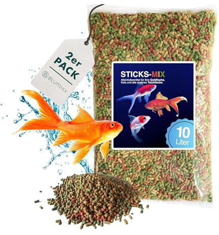 Teich Sticks Mix bunt 20 Liter (2X 10 L) Beutel, Premium Alleinfuttermittel, Fischfutter, Koifutter, Goldfischfutter, Teichfutter, Teichfischfutter mit Vitaminen Tricolore, Nicht Trübend
