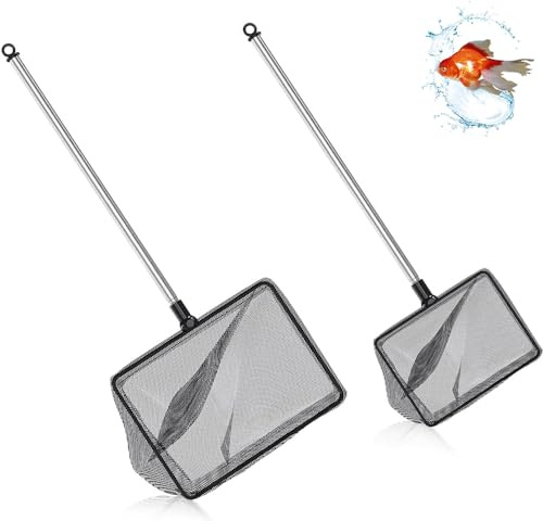 Fischnetz für Aquarien, 2 Stück Garnelen Fangnetz, Kescher Kleines Aquarienkescher mit Teleskopstiel Aquarium Fischnetz Kescher für Aquarien Teiche Seen Schwarz