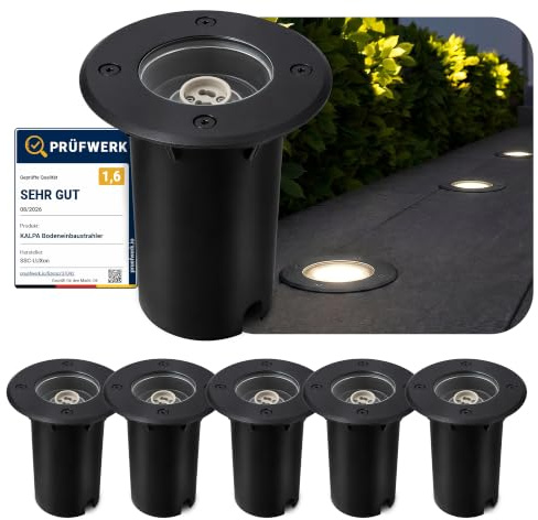 SSC-LUXon KALPA Bodeneinbaustrahler 6er schwarz Echtglas IP67 für GU10 | Sechs trittfeste Erdstrahler schwarz mit Echtglas - reihenschaltbar 230V, für Wege & Hof, IP67, für GU10 (ohne Leuchtmittel)