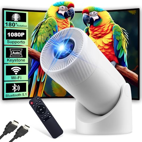 Mini Projektor, Futuzen Projector 4K Unterstützung 1080P, WiFi 6 BT5.1 Beamer Klein, 180°Drehbarer und Auto Keystone 300 ANSI Mini Beamer Tragbarer, für Android/iOS/TV Stick/HDMI/USB