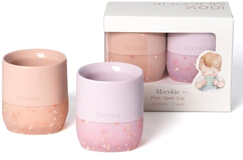Moonkie Trinklernbecher Baby Silikon | 2er-Pack Offener Lernbecher ab 4 Monate | BPA-frei | mit Messskala | 60ml Tiny Cup(Blush/Zartflieder)