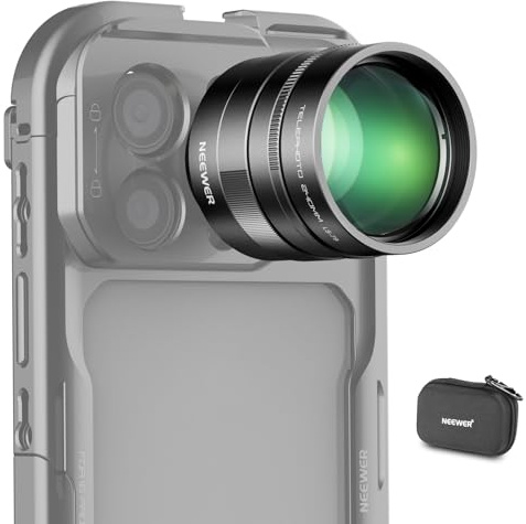 NEEWER 2X Konverter nur für Teleobjektive von Handykameras, 240mm Telekonverter, 7 Elemente in 5 Gruppen, 17mm Gewinde kompatibel mit NEEWER Handykäfig iPhone Android Samsung Xiaomi, LS-79