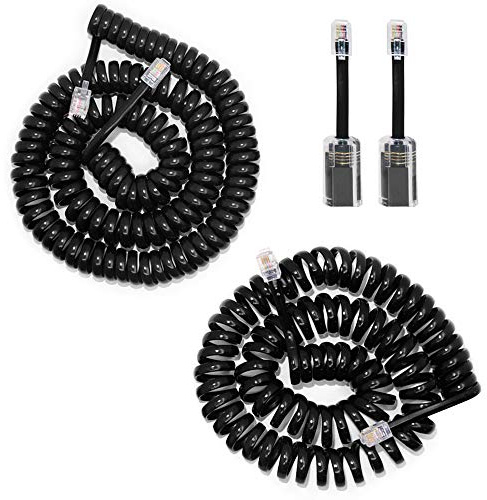 SENHAI 2 x 360° drehbares Telefonkabel mit Drehgelenk und 2 x entwirrtes Festnetzkabel für Telefonhörer, 3 m & 4,5 m, Schwarz