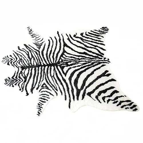 Plancholo Großer Zebrafell-Teppich, Tiere, 1,5 m x 2 m, geeignet für Schlafzimmer, Wohnzimmer, Westerndekoration, Kunstfell, Kuhfell-Teppich, Schwarz und Weiß