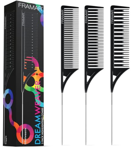FRAMAR Schwarz Strähnenkamm Blondierung – Strähnchenkamm, Strähnchen Kamm, Friseur Kamm Set, Stielkamm Friseur, Frisierkamm Set, Friseurkamm Profi, Haarkamm Schwarz, Haarkämme – 3pc
