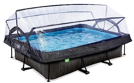 EXIT Toys Black Wood Pool mit Multifunktionale Abdeckung - 300x200x65cm - Rechteckiger, Kompakter Rahmenpool mit Kartuschenfilterpumpe - Leicht Zugänglich - Für Sauberes, Warmes Poolwasser – Schwarz