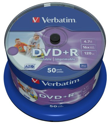 Verbatim DVD+R 4.7GB - 16-fache Brenngeschwindigkeit - DVD-Rohlinge - Bedruckbar - 50-Stück Spindel