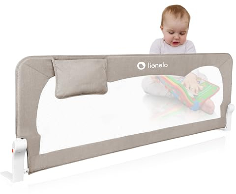 Lionelo Hanna Bettgitter Rausfallschutz 150 cm x 66 cm, zusammenklappbar um 180 Grad, luftiges Netz, einfache Montage, Standsafe-Blockade, SecureBelt, stabile Konstruktion