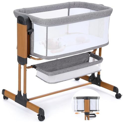 Growaystory 3 in 1 Baby-Beistellbett, Babybett mit Weich Matratze, Sicher Getestet & Vielseitig Einsetzbar, 7-Fach Höhenverstellung, Faltbare Seitenwand mit Rollen für Zuhause und Unterwegs