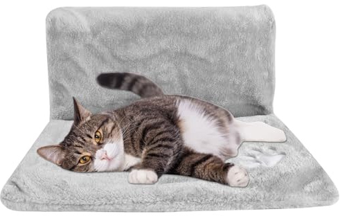 Katzenliege für Heizung, Hängeliege Hängematte, Heizkörperliege Liege Katze, Katzenheizungsliege mit weichem Plüschfell, Gemütliche Katzenhängematte für alle gängigen Heizkörper, 46x30x25cm (Grau)