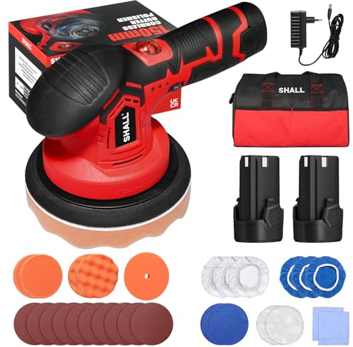 SHALL- Poliermaschine, Autopolier-Set, 2500-5000 U/min, 6-Gang, 27-teiliges Autopolier-Set, zum Aufarbeiten/Wachsen/Schwabbeln/Polieren von Autos