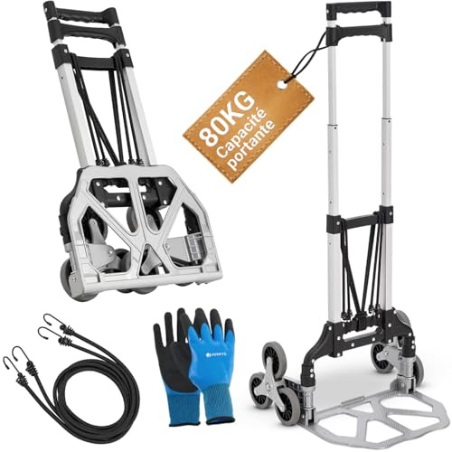 Juskys Treppensackkarre klappbar & bis 80 kg belastbar - Alu Mini Sackkarre für Treppen - mit Handschuhen & Expanderseilen - Treppensteiger klein