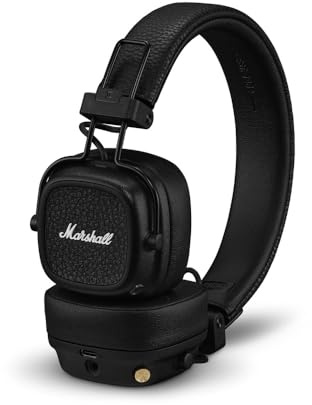 Marshall Major V Bluetooth Kopfhörer, 100 Stunden Spielzeit – Schwarz | 100+ Stunden Spielzeit, Mikrofon für Anrufe, leichtes, faltbares Design für Reisen, abnehmbares Audiokabel