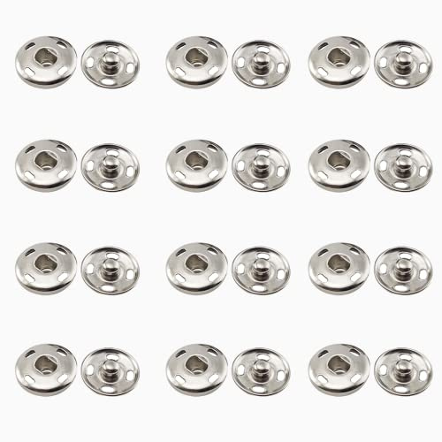 12 Sätze Annähen Druckknöpfe aus Metall, 21mm Snaps, Druckknopf Nähen, für Kleidern, Blusen, Handwerk, DIY, Handtasche