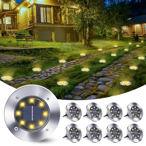 Qedertek Solar Bodenleuchten Aussen Garten - 8 Stück 8 LED Solarleuchten Außenleuchte Warmweiß, Led Solar Gartenleuchten Wasserdicht Solarlampen für Garten, Rasen, Gehweg, Patio, Auffahrt