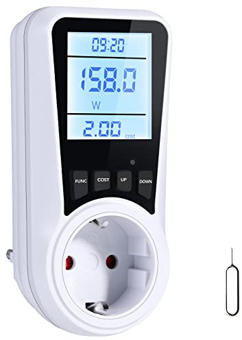 Vinabo Elektrischer Verbrauchsmesser, Leistungszähler, Stromverbrauch, 16 A/3680 W, italienischer Stromzähler mit LCD-Bildschirm, 7 Überwachungsmodi, Überlastschutz
