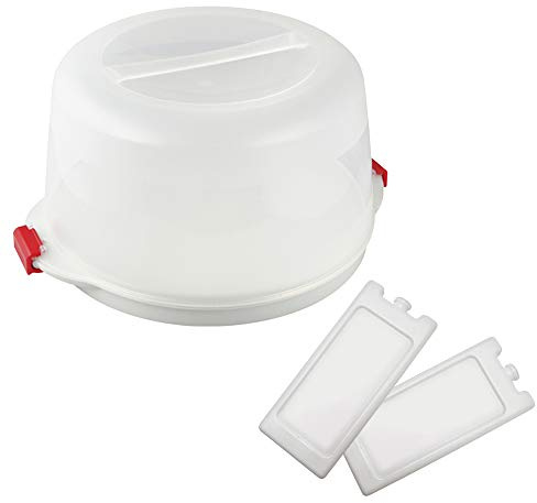 Dr. Oetker Bake & GO Kuchentransportbox Ø 38 x 19 cm | Für alle gängigen Kuchengrößen, Tortenbutler mit Tragehenkel und Fach für Kühlakkus, inkl. Akkus, Spülmaschinengeeignet