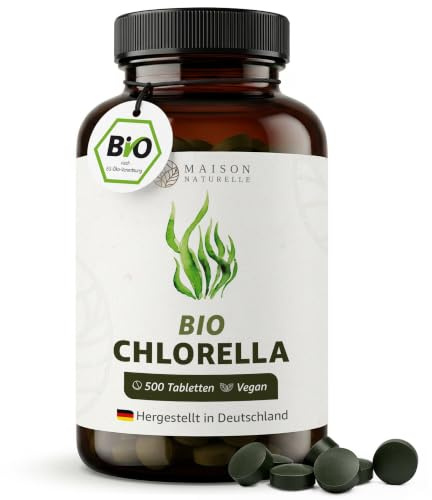 MAISON NATURELLE® | Bio Chlorella Presslinge (500 Stück) - 100% reine Algen Tabletten ohne Zusätze - Hochdosiert mit 4.800mg Chlorella je Tagesdosis - 100% Vegan